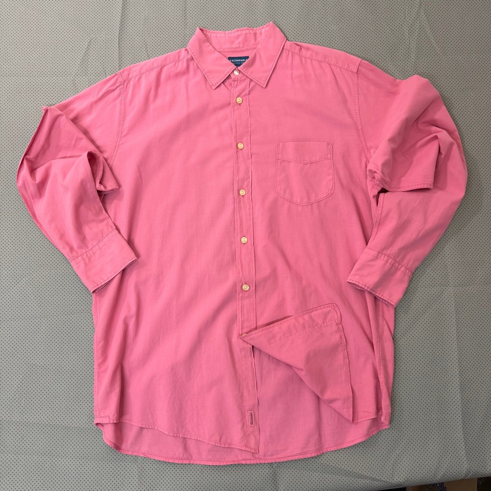 Faconnable Tailored Denim Button Down Mens L Pink Long Sleeve Regular Fit Shirt